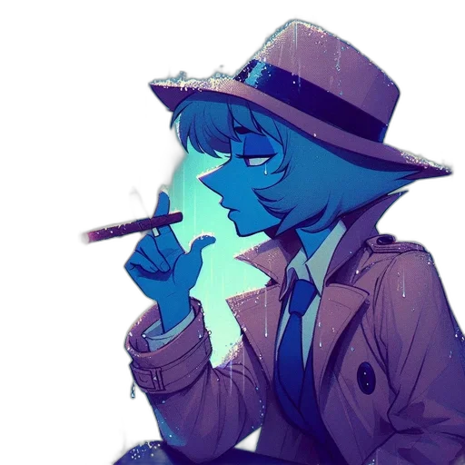 hat, jacket, staff, face, anime, vaporwave, watercolor, cartoon transparent PNG cut-out