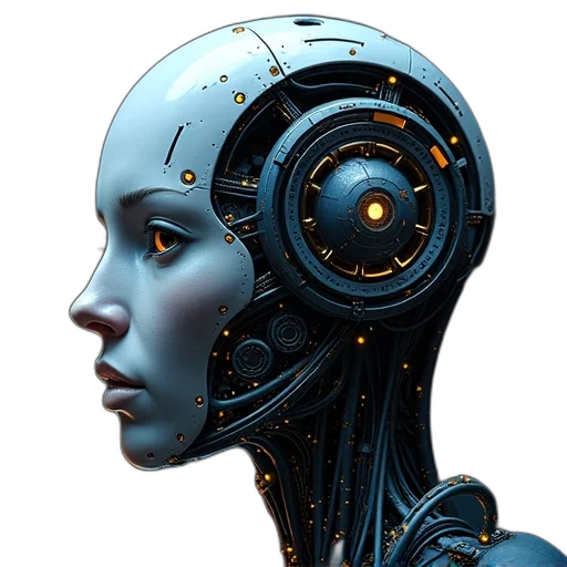 robot, face, concept art, cyberpunk, 3d render, photorealistic, outer space, second transparent PNG cut-out