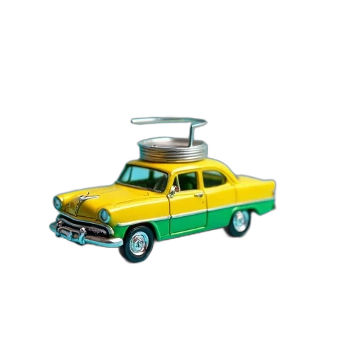 car, 3d render, concept art, photorealistic, small, yellow, green, toy transparent PNG cut-out