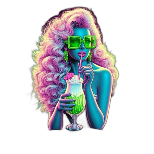 vaporwave, pixel art, cartoon, concept art, neon lights, neon, pastel, green transparent PNG cut-out