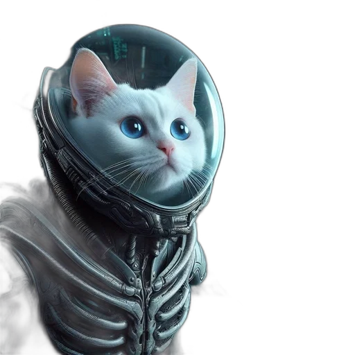 robot, concept art, fantasy art, comic book art, 3d render, outer space, blue, feline transparent PNG cut-out