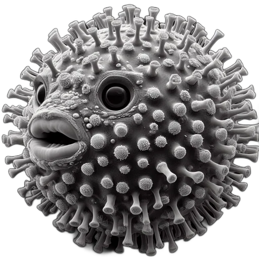 creature, animal, mask, weapon, 3d render, photorealistic, underwater, microscopic transparent PNG cut-out
