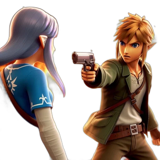weapon, jacket, concept art, pixel art, two, animated, characters, one transparent PNG cut-out