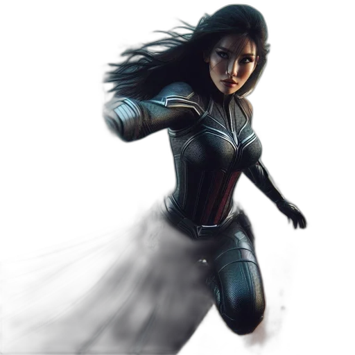 comic book art, concept art, fantasy art, photorealistic, female, superhero, flight, descent transparent PNG cut-out