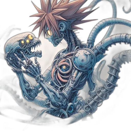 robot, creature, concept art, fantasy art, comic book art, outer space, blue, anthropomorphic transparent PNG cut-out