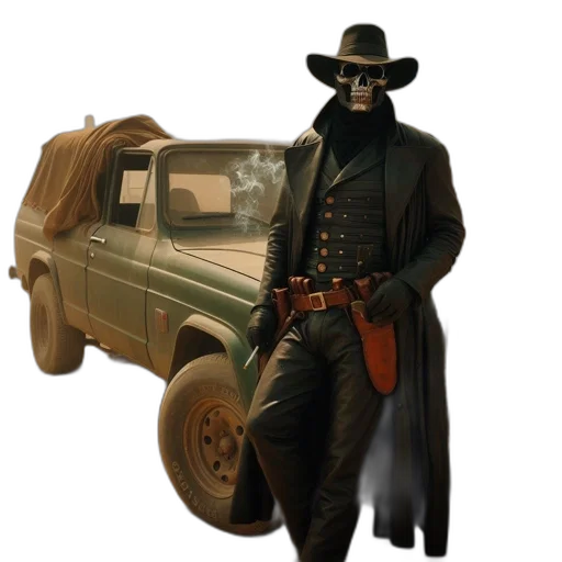 car, mask, jacket, weapon, concept art, 3d render, photorealistic, individual transparent PNG cut-out