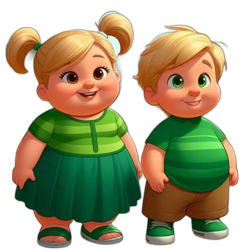 dress, 3d render, concept art, cartoon, photorealistic, green, two, smiling transparent PNG cut-out