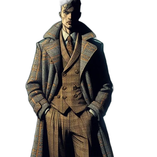 jacket, concept art, 3d render, photorealistic, earth tones, dark, man, vintage-inspired transparent PNG cut-out
