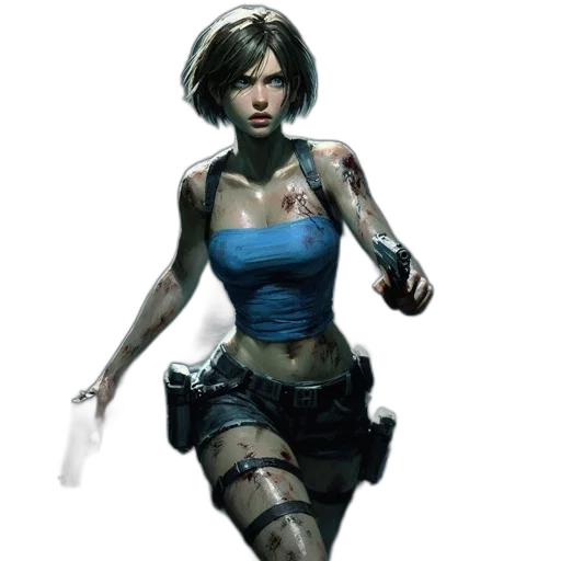 concept art, cyberpunk, comic book art, fantasy art, blue, bloodstained, woman, dimly transparent PNG cut-out