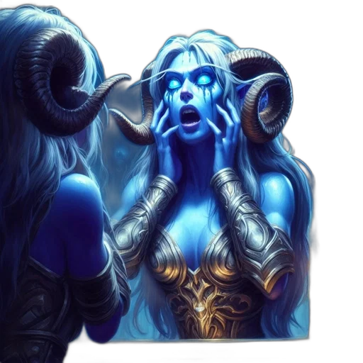 face, fantasy art, concept art, comic book art, pixel art, blue, woman, glowing transparent PNG cut-out