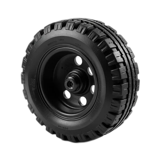 3d render, black, plastic, wheel, textured, surface, central, hub transparent PNG cut-out