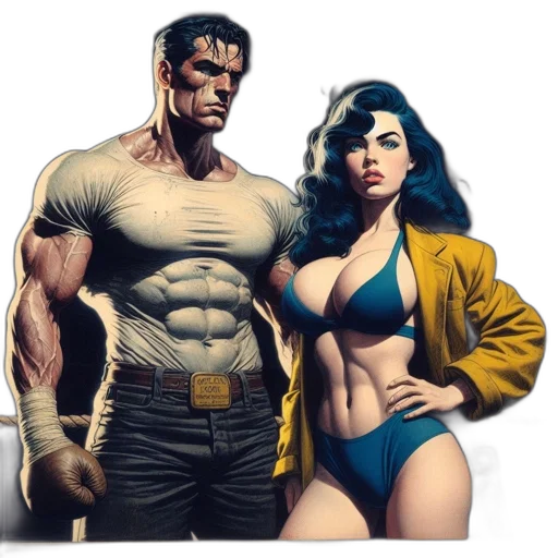 jacket, comic book art, concept art, cyberpunk, fantasy art, underwater, two, individuals transparent PNG cut-out