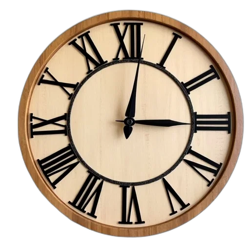 furniture, 3d render, close-up, view, round, wooden, clock, face transparent PNG cut-out