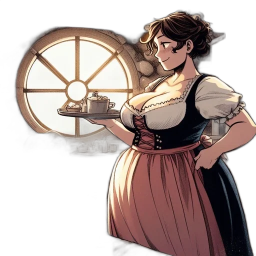 dress, staff, weapon, concept art, comic book art, fantasy art, anime, sunset transparent PNG cut-out