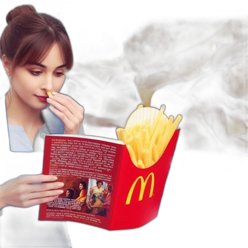 food, photorealistic, vaporwave, 3d render, oil painting, fire, employee, mcdonald transparent PNG cut-out
