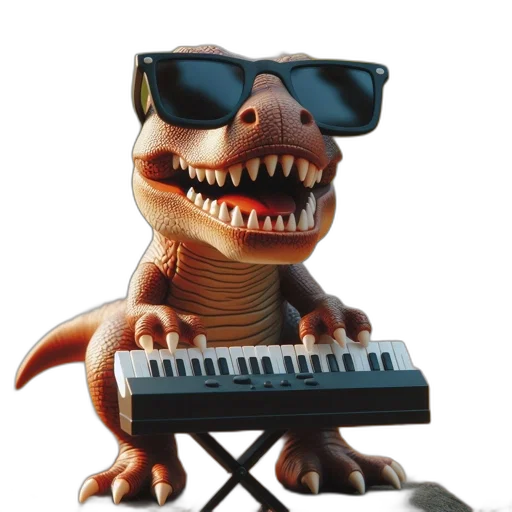 dragon, 3d render, concept art, t-rex, figure, wears, sunglasses, stands transparent PNG cut-out