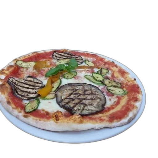 food, 3d render, photorealistic, pizza, grilled, vegetables, plate, front transparent PNG cut-out