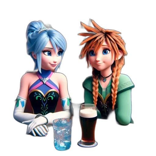 3d render, concept art, pixel art, fantasy art, blue, two, animated, characters transparent PNG cut-out