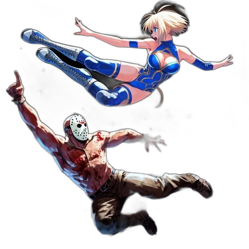 concept art, comic book art, pixel art, anime, wrestling, ring, woman, leaps transparent PNG cut-out