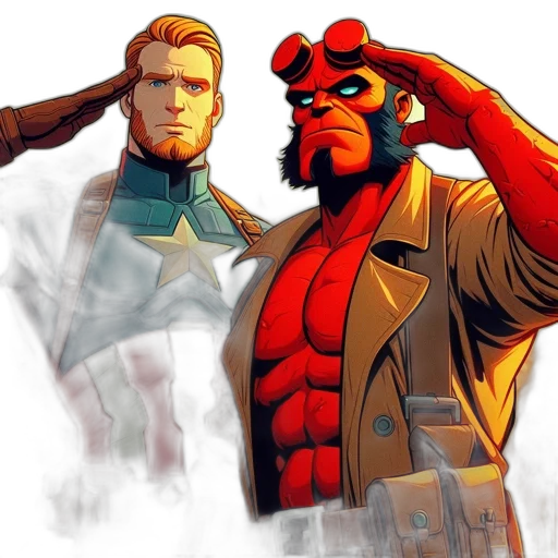 comic book art, concept art, red, two, iconic, comic, characters, one transparent PNG cut-out