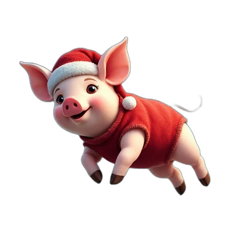 animal, creature, 3d render, concept art, photorealistic, pig, flying, christmas transparent PNG cut-out