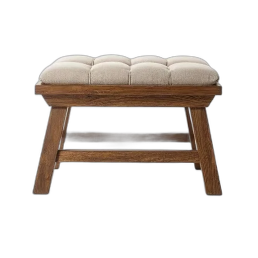 furniture, rustic, wooden, stool, tufted, cushioned, seat, frame transparent PNG cut-out