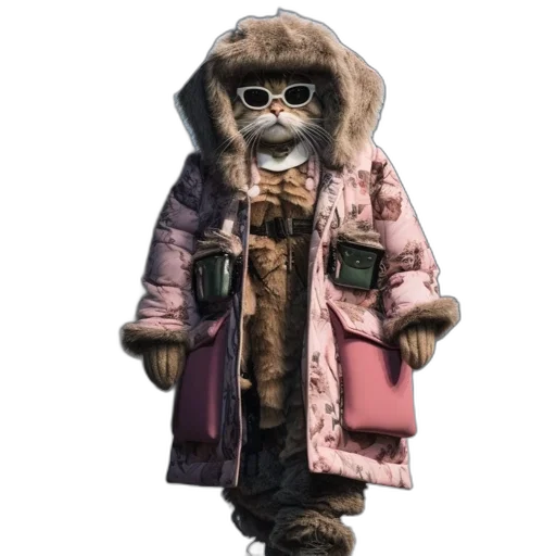 jacket, animal, staff, creature, concept art, 3d render, cyberpunk, vaporwave transparent PNG cut-out