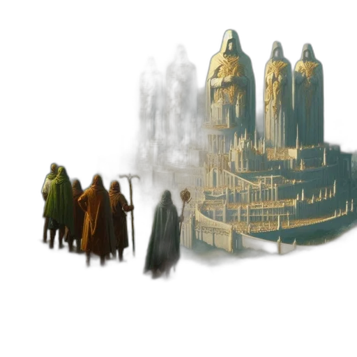 staff, crown, concept art, fantasy art, 3d render, pixel art, fog, city street transparent PNG cut-out