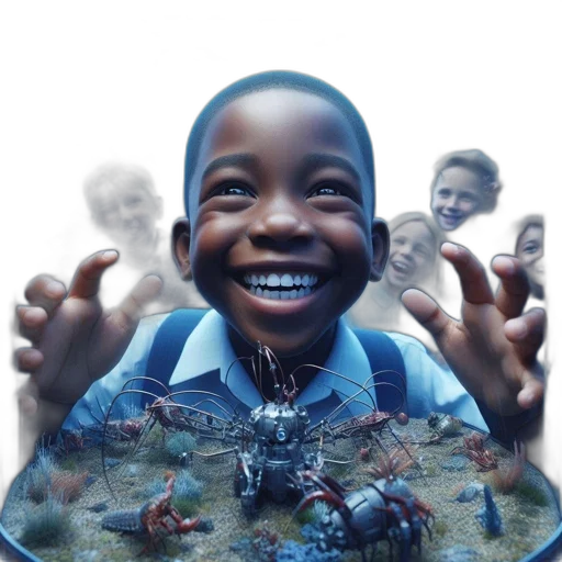 robot, face, creature, concept art, 3d render, photorealistic, young, boy transparent PNG cut-out