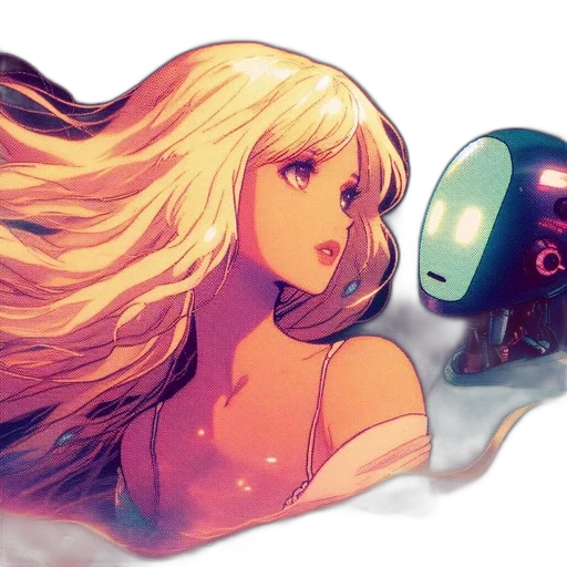 robot, mask, hair, dress, concept art, comic book art, anime, watercolor transparent PNG cut-out