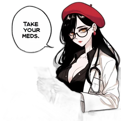 comic book art, cartoon, anime, concept art, red, female, scientist-like, character transparent PNG cut-out