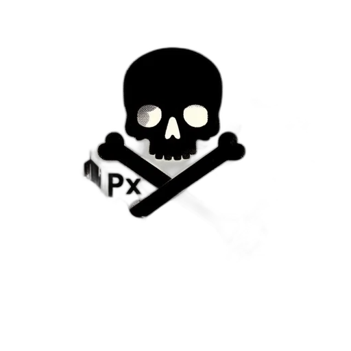 weapon, pixel art, cyberpunk, illustration, displays, monochrome, skull, crossbones transparent PNG cut-out
