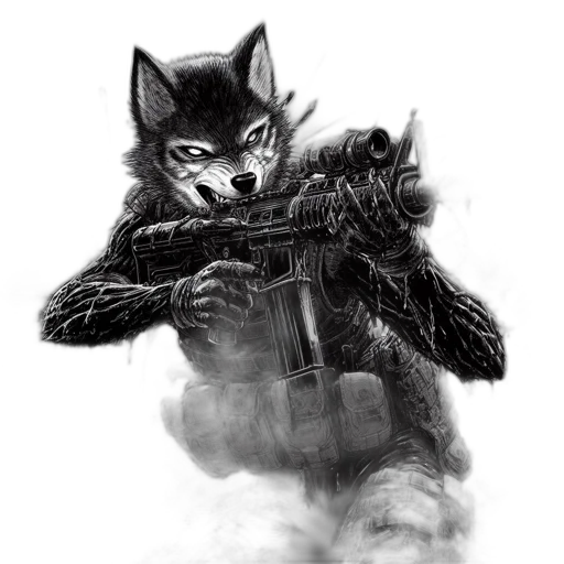 weapon, animal, concept art, comic book art, fantasy art, photorealistic, war-ravaged, city transparent PNG cut-out