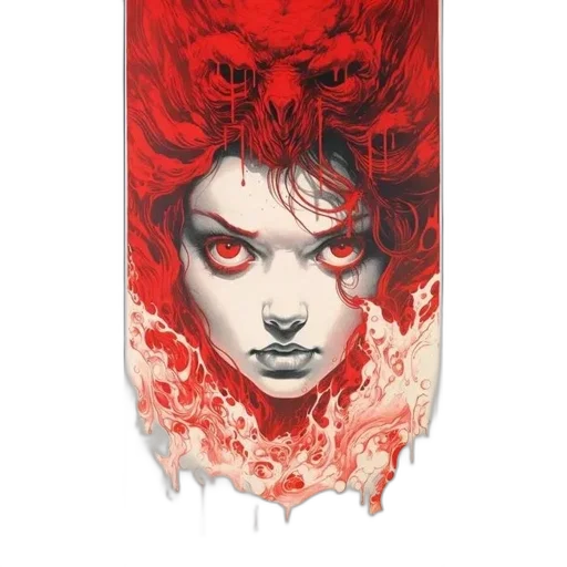 dress, comic book art, concept art, fantasy art, watercolor, fire, red, female transparent PNG cut-out