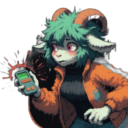 animal, creature, jacket, staff, pixel art, concept art, vaporwave, cyberpunk transparent PNG cut-out