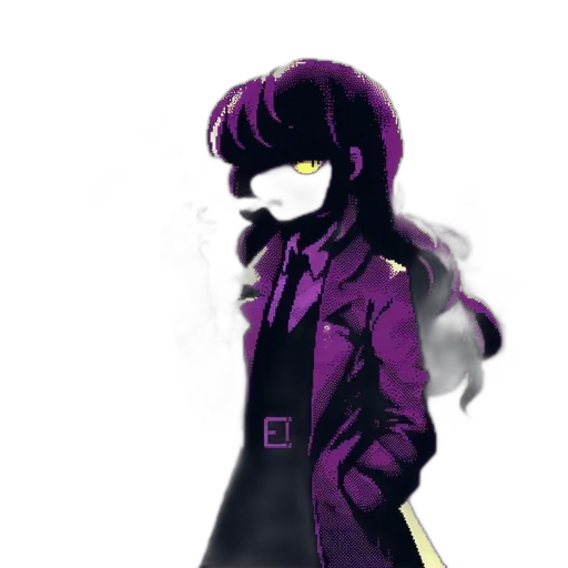 mask, jacket, staff, robot, pixel art, concept art, anime, vaporwave transparent PNG cut-out