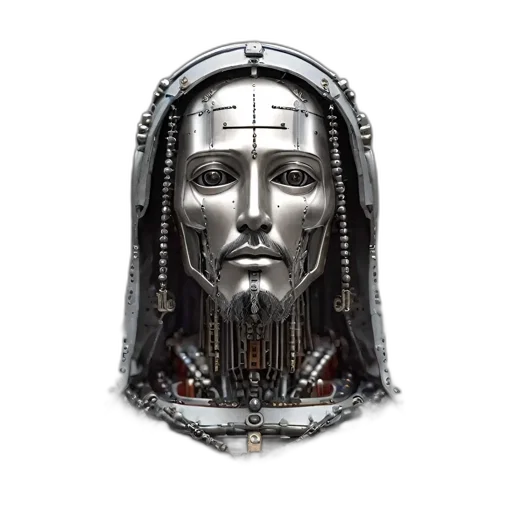 mask, face, robot, crown, fantasy art, concept art, 3d render, photorealistic transparent PNG cut-out