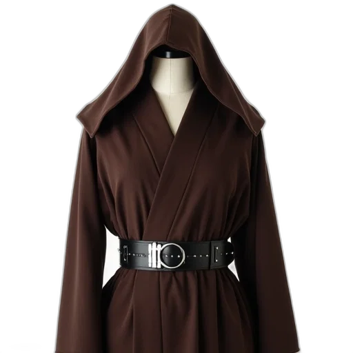 jacket, dress, dark, brown, jedi, robe, hood, belt transparent PNG cut-out