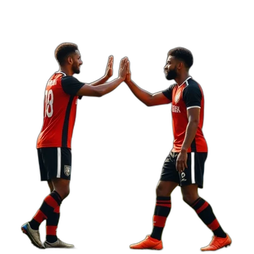 two, soccer, players, giving transparent PNG cut-out