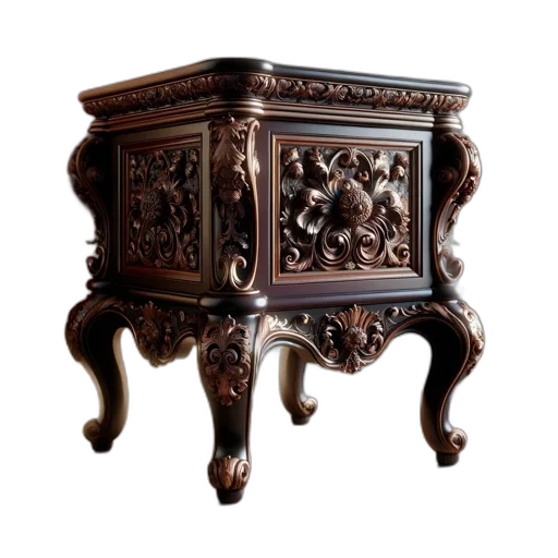 furniture, crown, jewelry, 3d render, elegantly, carved, wooden, table transparent PNG cut-out