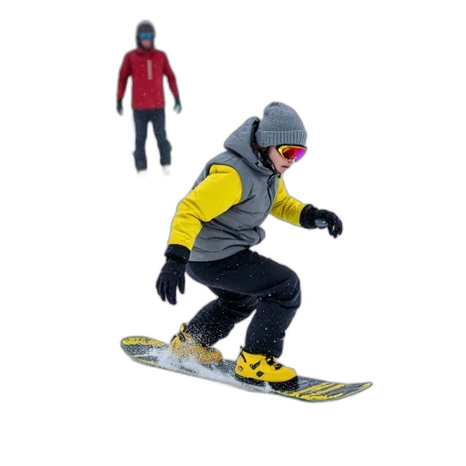 3d render, concept art, photorealistic, snow, person, snowboarding, down, snowy transparent PNG cut-out