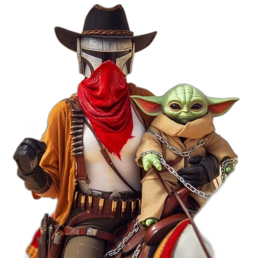 mask, concept art, fantasy art, comic book art, 3d render, cowboy, figure, holds transparent PNG cut-out