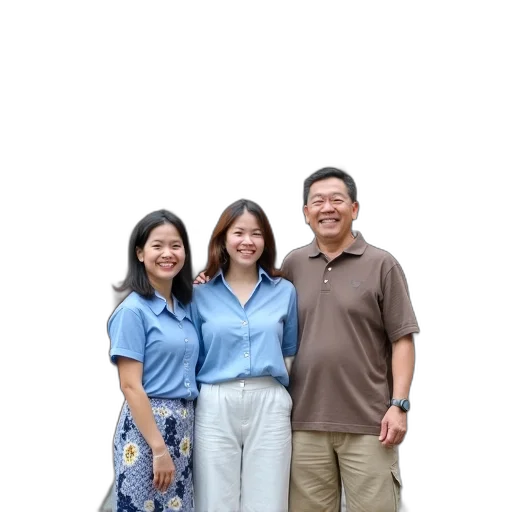 staff, blue, earth tones, pastel, group, three, people, standing transparent PNG cut-out