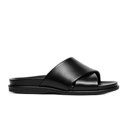 shoes, black, leather, sandal, flat, sole, strap, wraps transparent PNG cut-out
