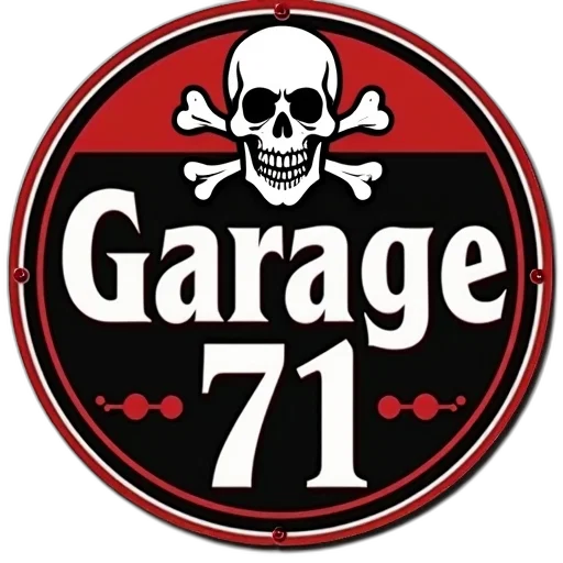 stylized, red, black, garage, sign, word, white, featuring transparent PNG cut-out