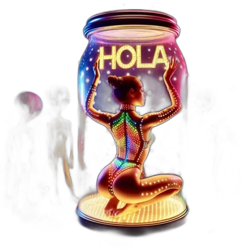 bottle, 3d render, concept art, pixel art, woman, glowing, colorful, body transparent PNG cut-out