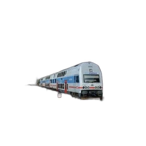 3d render, photorealistic, train, station, blue, white, tracks, person transparent PNG cut-out
