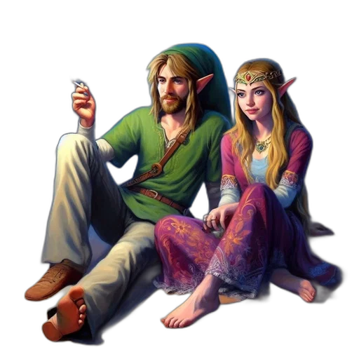 fantasy art, concept art, pixel art, comic book art, fire, two, elven, figures transparent PNG cut-out