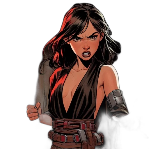 weapon, comic book art, concept art, fantasy art, cartoon, young, woman, brandishes transparent PNG cut-out