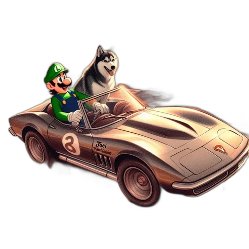 car, animal, concept art, pixel art, 3d render, fantasy art, luigi, husky transparent PNG cut-out